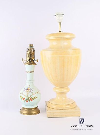null Set comprising a yellow tinted resin lamp base in baluster form (Height: 63...