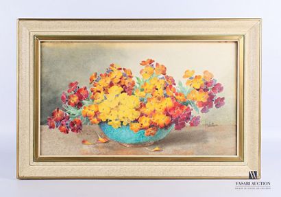  SEITTE Charles (XXème siècle) Bouquet de giroflées dans une coupe Aquarelle Signée...