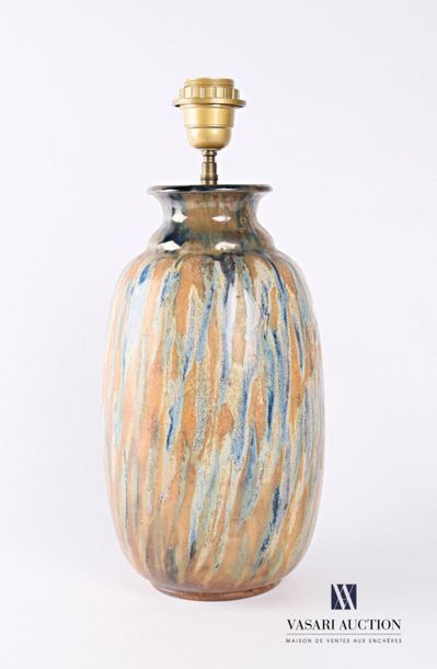 null Lamp base in ovoid shape with blue, ochre and green runners. 
Marked in hollow...