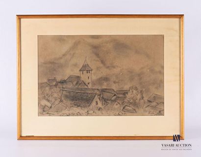 null CARRERE Jean Gérard (born 1922)
View of the roofs and bell tower of the church
Charcoal...