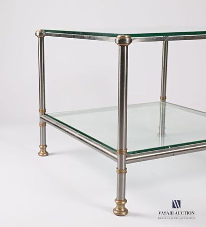 null Sofa end in steel and gilded metal in square shape, it has two glass tops.
Circa...