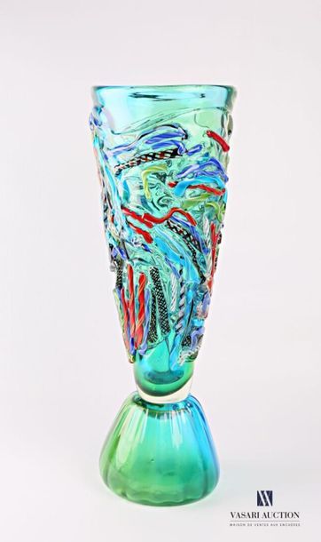 null Murano glass vase of truncated cone shape resting on a wide base slightly gadrooned,...