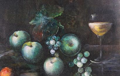  RIBAIL D. (XXème siècle) Nature morte au verre de vin Huile sur toile Signée en...