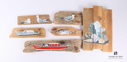 Lot de huit acryliques sur panneau de bois comprenant une vue du bassin d'arcachon,...