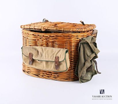 null Fishing basket made of woven wicker, it opens with a lid and it is decorated...