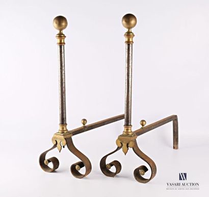 null Pair of cast iron and brass lanyards with a coiled base topped with a ball 
(oxidation...