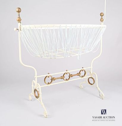 null Cradle in white lacquered wrought iron with gilded paint highlights, the tilting...