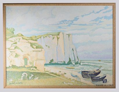  LE CORRE Michel (né en 1950) Vue de falaises normandes Huile sur toile Signée en...