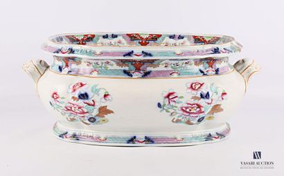 null Fine white earthenware pot holder, the eventful border with polychrome decoration...