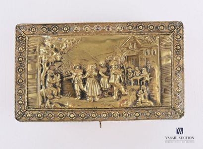 null Box in embossed brass on a gilded wood core, the lid decorated with a village...