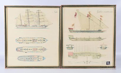 null Lot de neuf reproductions encadrées représentant des navires célébres : Columba...