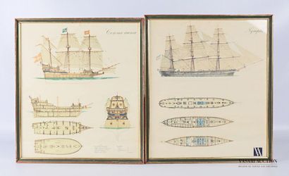 null Lot of nine framed reproductions representing famous ships: Columba Alba - Nautilus...