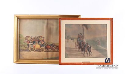 null Set of five framed prints: 
- The arrival of the coach signed Maggs - 34 x 49...