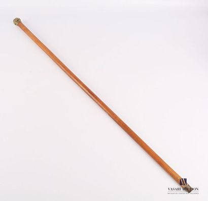 null Wooden cane with spherical bronze pommel decorated with an eagle, shell and...
