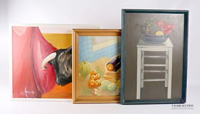 null Set of three framed pieces:
- Anglade - Bullfighting - Oil on canvas - Signed...