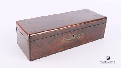 null Glove box in rosewood veneer inlaid in leaf in frames of nets, the lid decorated...