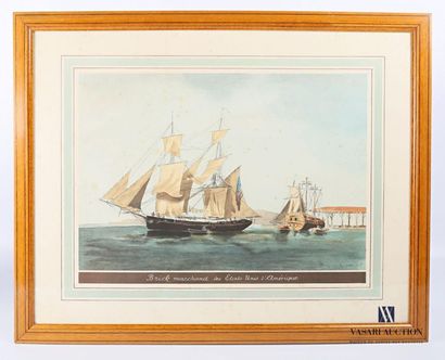 null Lot including two framed colour reproductions: English frigate in breakdown...