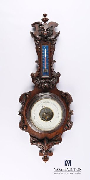 null Moulded and carved wooden barometer with a faun's head decoration, garlands...