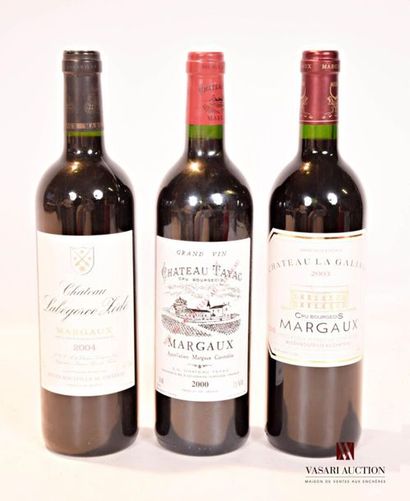 null Lot de 3 bouteilles comprenant :		
1 bouteille	Château LABÉGORCE ZÉDÉ	Margaux	2004
1...