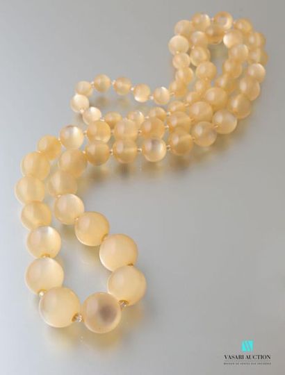 null Long necklace decorated with falling resin beads in imitation of moonstone.
Length...