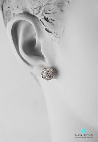 null Pair of round earrings in 750 thousandths white gold adorned in its center with...