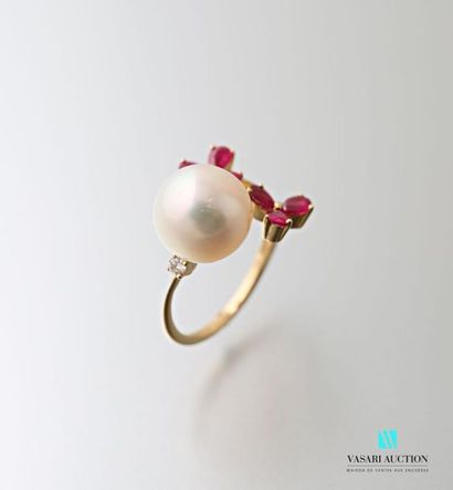 null Ring you and me in yellow gold 750 thousandths decorated with a pearl of culture...