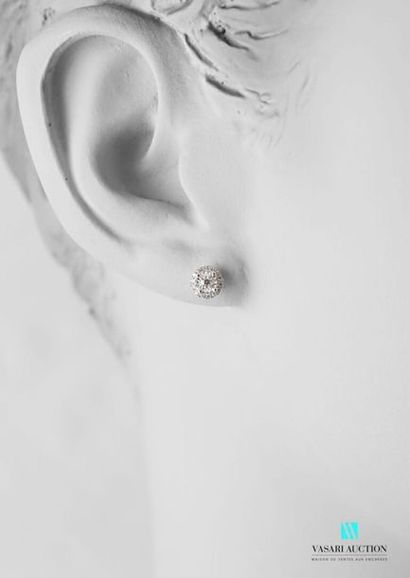 null Paire de boutons d'oreilles en or blanc 750 millièmes ornés de diamants de taille...