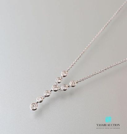 null 750 thousandths white gold necklace set with eight modern cut diamonds in closed...