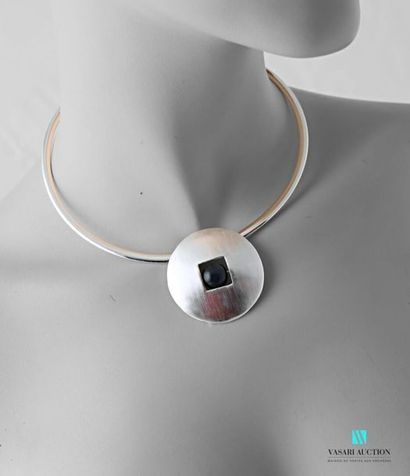 null Rigid metal necklace decorated with a round mobile brushed metal motif with...