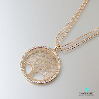 null Openwork gilded metal pendant featuring a tree hemmed with rhinestones, the...