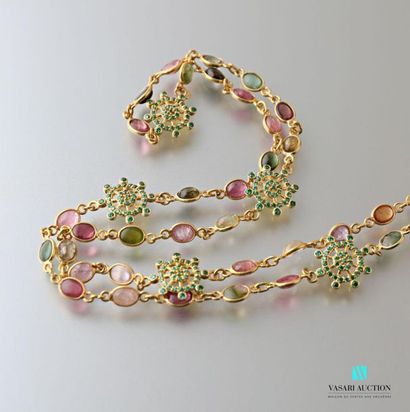 null Long necklace in vermeil decorated with multicoloured oval tourmalines alternating...
