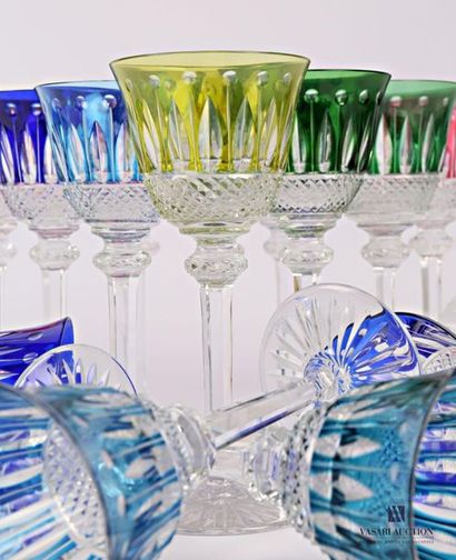 null SAINT LOUIS
Suite of sixteen Rhine wine glasses model "Tommy" in cut crystal...