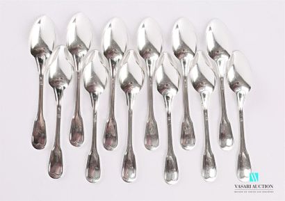 null Suite of twelve silver mocha spoons, the handle decorated with fillets.
Weight:...