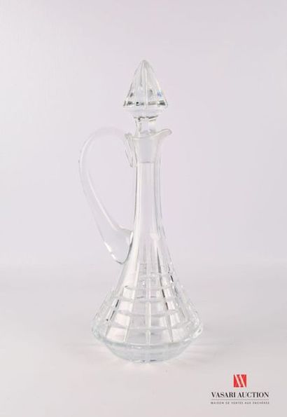 null Moulded crystal decanter with a conical shape and stylised checkerboard decoration,...