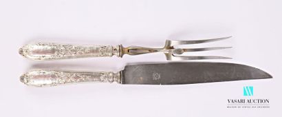 null Cutlery service cover, the silver handle filled with filleted decoration ending...