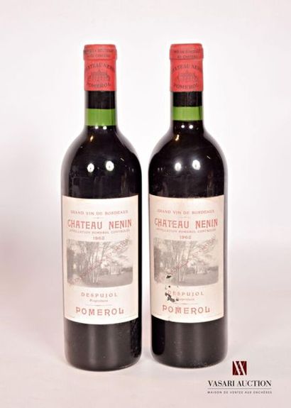 null 2 bouteilles	Château NÉNIN	Pomerol	1962
	Et. un peu tachées (1 un peu usée)....
