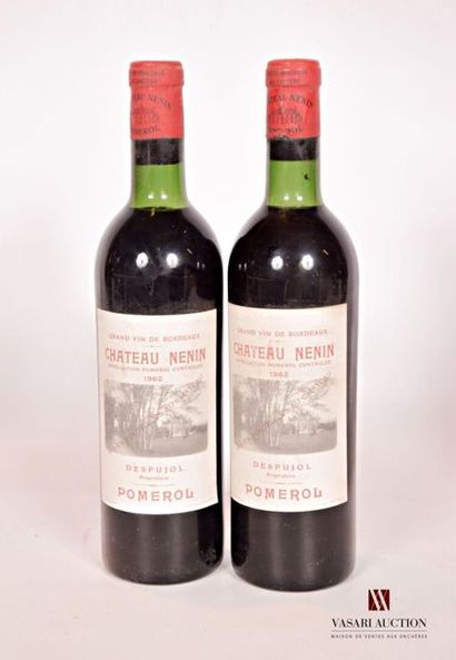 null 2 bouteilles	Château NÉNIN	Pomerol	1962
	Et. un peu tachées. N : limite haut...
