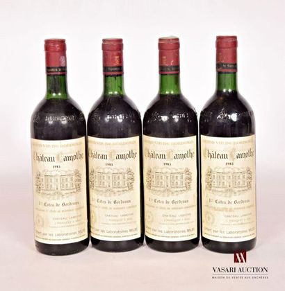null 4 bouteilles	Château LAMOTHE	1ères Côtes de Bx	1983
	Et. un peu tachées. N :...