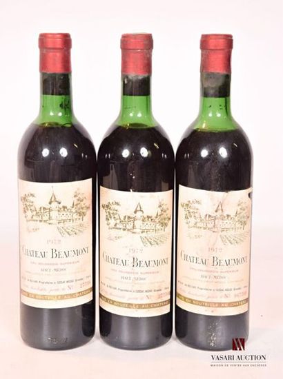 null 3 bouteilles	Château BEAUMONT	Haut Médoc CBS	1972
	Et. tachées et fanées. N...