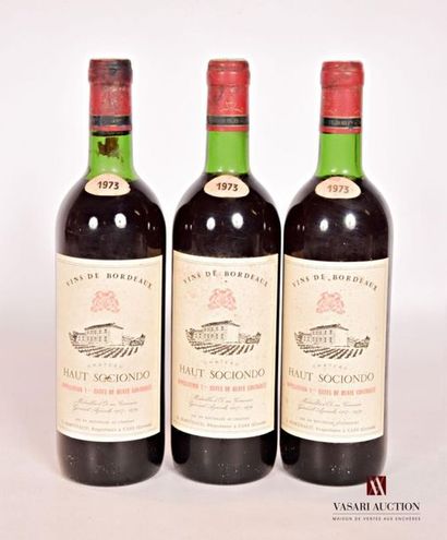 null 3 bouteilles	Château HAUT SOCIONDO	1ères Côtes de Blaye	1973
	Et. un peu tachées....
