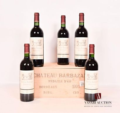 null 5 bouteilles	Château BARBAZAN	Bordeaux	1995
	Et. impeccables. N : bas goulot....