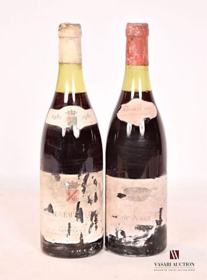 null Batch of 2 bottles including:
1 bottleCÔTE DE BEAUNE VILLAGES put at neg.1981
1...
