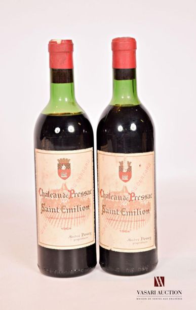null 2 bouteilles	Château DE PRESSAC	St Emilion	1964
	Et. fanées et tachées. N 1...