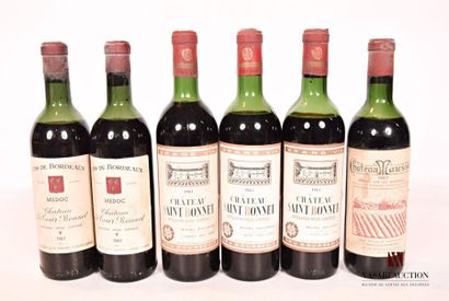 null Lot de 6 blles comprenant :		
2 bouteilles	Château LA TOUR BONNET	Médoc	1961
3...