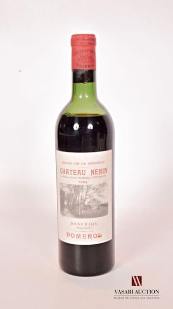 null 1 bouteille	Château NÉNIN	Pomerol	1962
	Et. un peu tachée. N : mi épaule.		...
