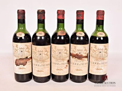 null 5 bouteilles	Château LA TOUR DE PRESSAC	St Emilion GC	1961
	Et. fanées et tachées....