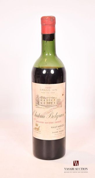 null 1 bouteille	Château BELGRAVE	Haut Médoc GCC	1961
	Et. tachée. N : mi épaule...