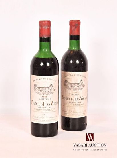 null 2 bouteilles	Château FAGOUET JEAN-VOISIN	St Emilion GC	1967
	Et.: 1 un peu tachée,...