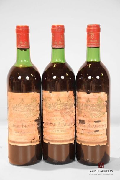 null 3 bouteilles	Château BEAUMONT	Haut Médoc CB	1981
	Et. fanées, tachés et très...