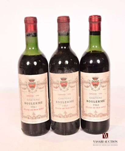 null 3 bouteilles	Château BOULERME	St Emilion mise nég.	1961
	Et. fanées et tachées....